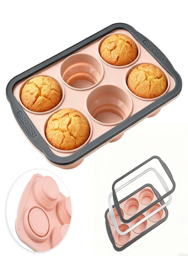 Ceoyiler Silicone Muffin Pans with Metal Frame, 6-Cavity Muffin Pan, Nonstick Silicone Cupcake Pan for Baking Homemade Muffins, Bread, and Cupcakes, Dishwasher Safe - Image 1
