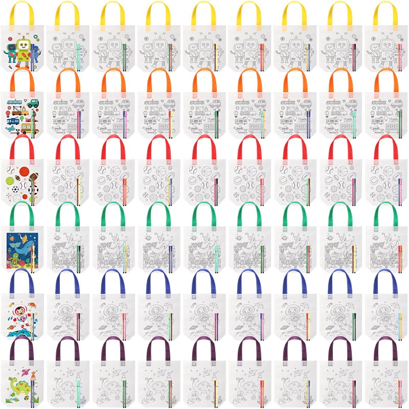 Vincreem 54 Pcs Coloring Goodie Bags for Kids with 60 Pcs Colorful Markers Non Woven Color Your Own Reusable Party Favor Bags for Holiday Classroom DIY Crafts Supplies 6 Styles Boy Theme - Image 3