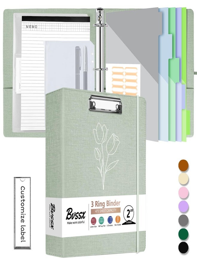 BVSSX 3 Ring Binder with Clipboard,2 Inch Binders with Notepad&5 Dividers with Pockets, Labels,PU Clipboards for School Office(Green Tulip,Letter Size) - Image 1