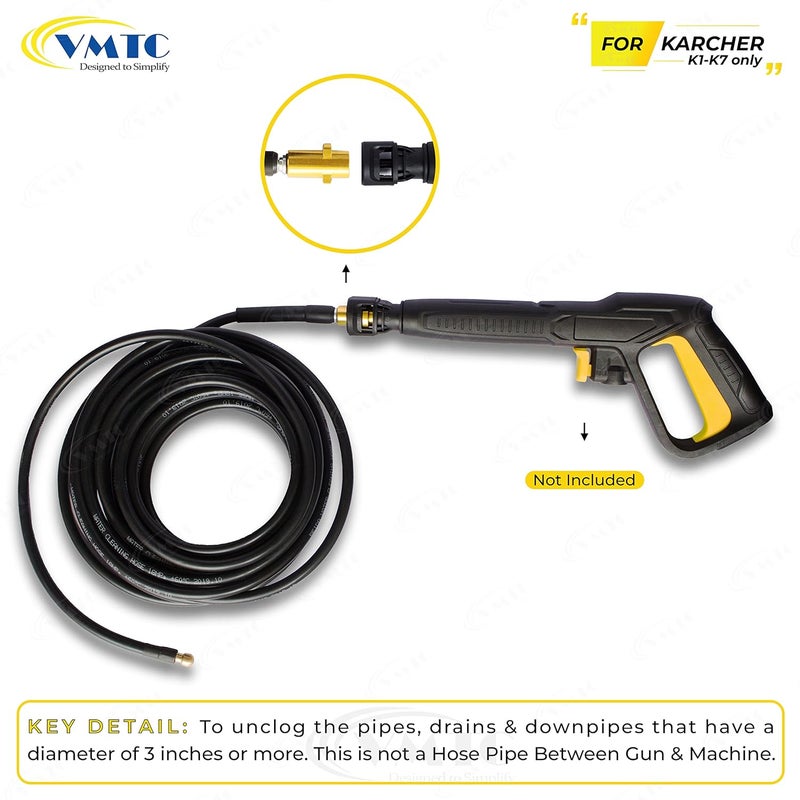 VMTC مجموعة تنظيف أنابيب التصريف VMTC متوافقة مع غسالة الضغط كارتشر K1K7 ملحق بندقية غسيل السيارات عالية الضغط 5 متر - Image 3