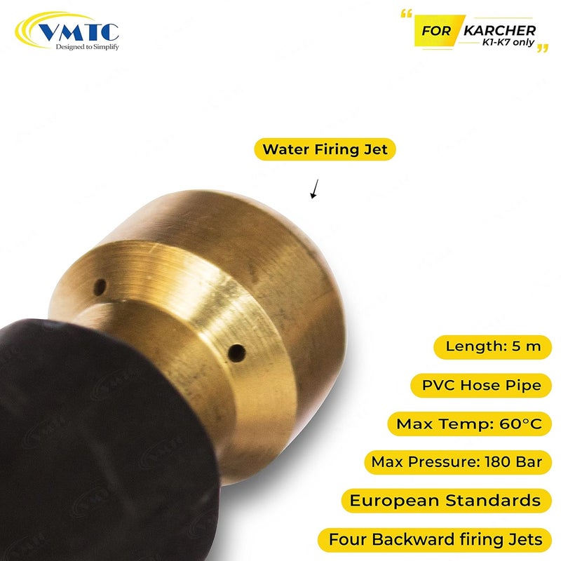 VMTC مجموعة تنظيف أنابيب التصريف VMTC متوافقة مع غسالة الضغط كارتشر K1K7 ملحق بندقية غسيل السيارات عالية الضغط 5 متر - Image 5