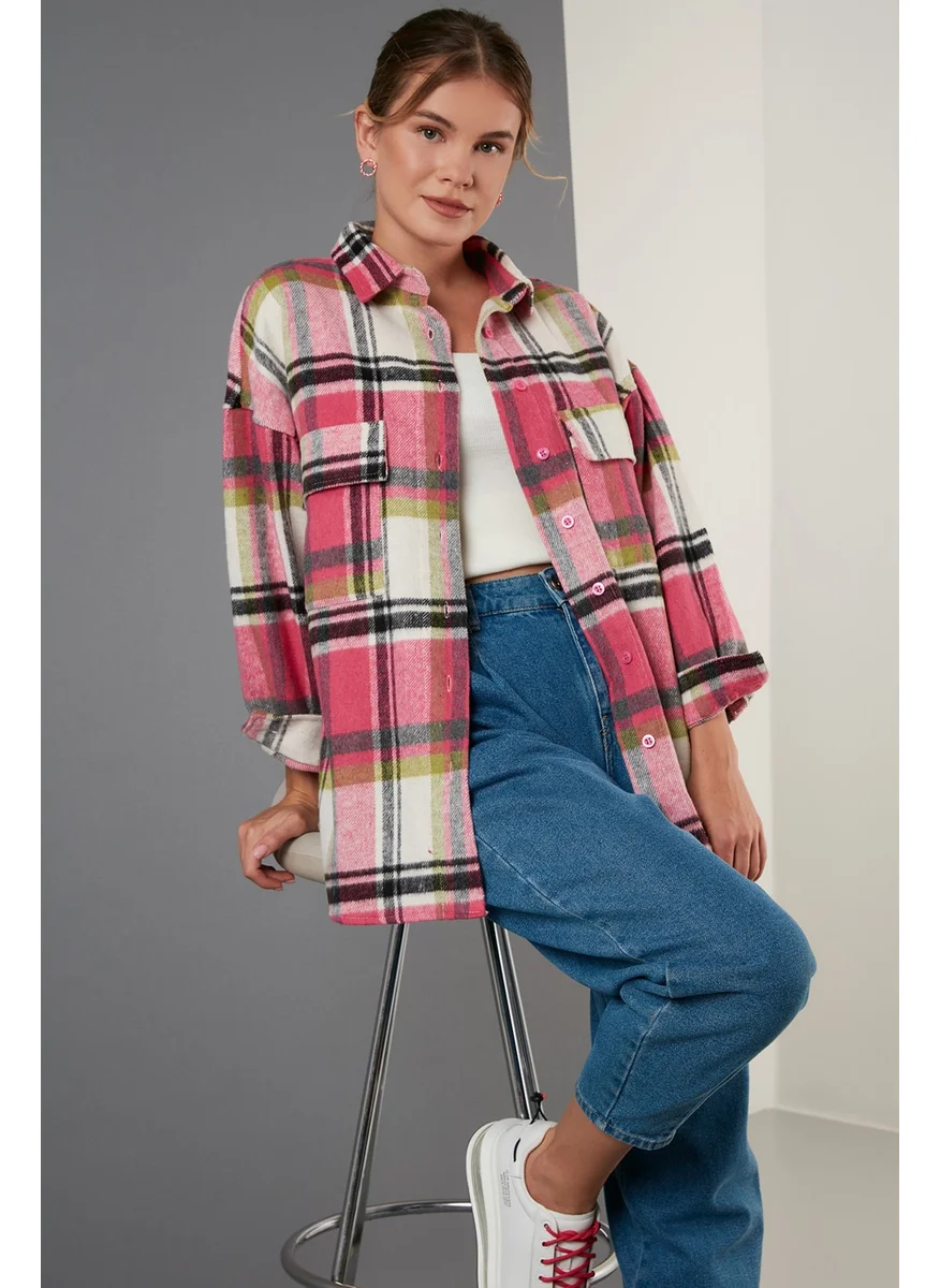 Lela Plaid Oversize Double Pocket Winter Lumberjack Shirt Women's Shirt 42190473