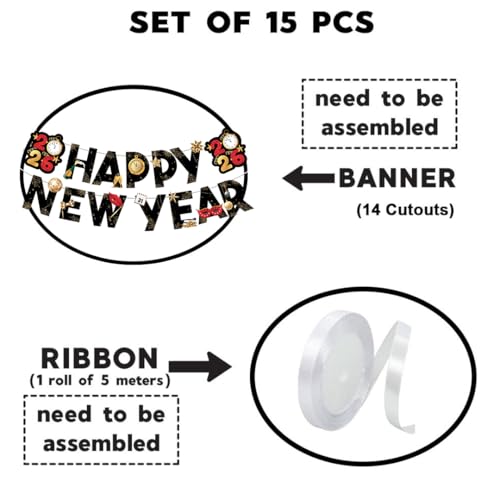 Festiko® Happy New Year Banner, Happy New Year Party Banner, New Years Party Decorations, New Years Eve Party Supplies - Image 3