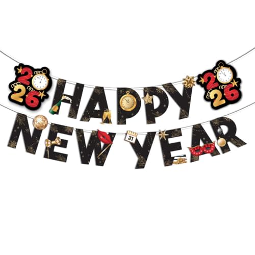 Festiko® Happy New Year Banner, Happy New Year Party Banner, New Years Party Decorations, New Years Eve Party Supplies - Image 1