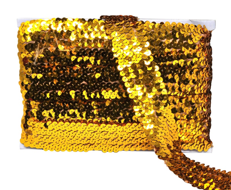 Mandala Crafts Mandala Crafts Elastic Sequin Ribbon Trim  15 Inch Gold Sequin Elastic Trim for Sewing Dress Headband  10 Yards Fabric Metallic Stretch Sequins Band 