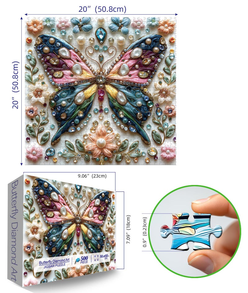 MINIWAN Butterfly Jigsaw Puzzles for Adults 500 Pieces Colorful Crystal Flower Puzzles Beautiful Diamond Art Puzzle Difficult Unique Family Challenging Games Gift for Teens Adults Puzzle (20"x20") - Image 2