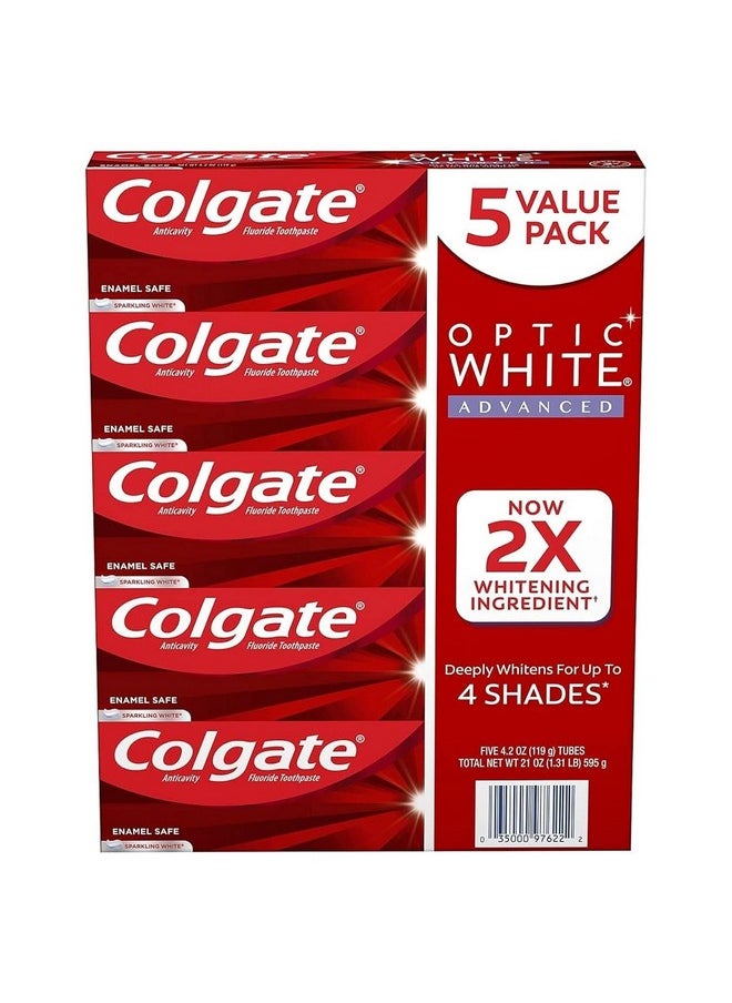 Colgate Optic White Advanced Teeth Whitening Toothpaste Sparkling White (4.2 Oz. 5 Pk.) 21 Oz  - Image 1