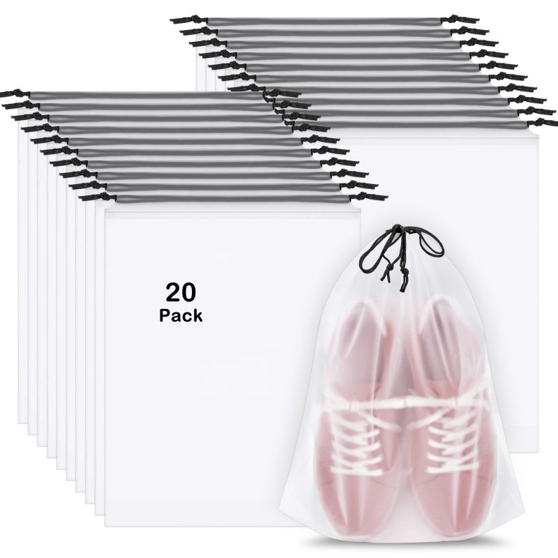 Coidea 20 Pack Shoe Bags for Travel, 15.7" x 11.8" Clear Travel Shoe Bags for Packing, Large Waterproof Portable Drawstring Travel Shoe Storage Bag Travel Essentials Women for and Men - Image 1