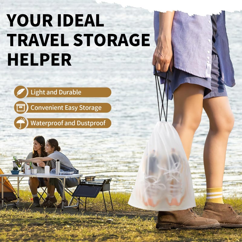 Coidea 20 Pack Shoe Bags for Travel, 15.7" x 11.8" Clear Travel Shoe Bags for Packing, Large Waterproof Portable Drawstring Travel Shoe Storage Bag Travel Essentials Women for and Men - Image 3