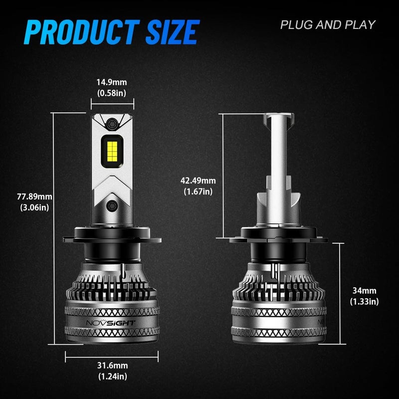 NOVSIGHT H7 LED Headlight Bulbs - 45000LM 200W H7 Headlight Bulbs with Fan, 6500K Cool White Brightness Halogen Replacement Conversion Kits, IP68 Waterproof, Pack of 2 - Image 5