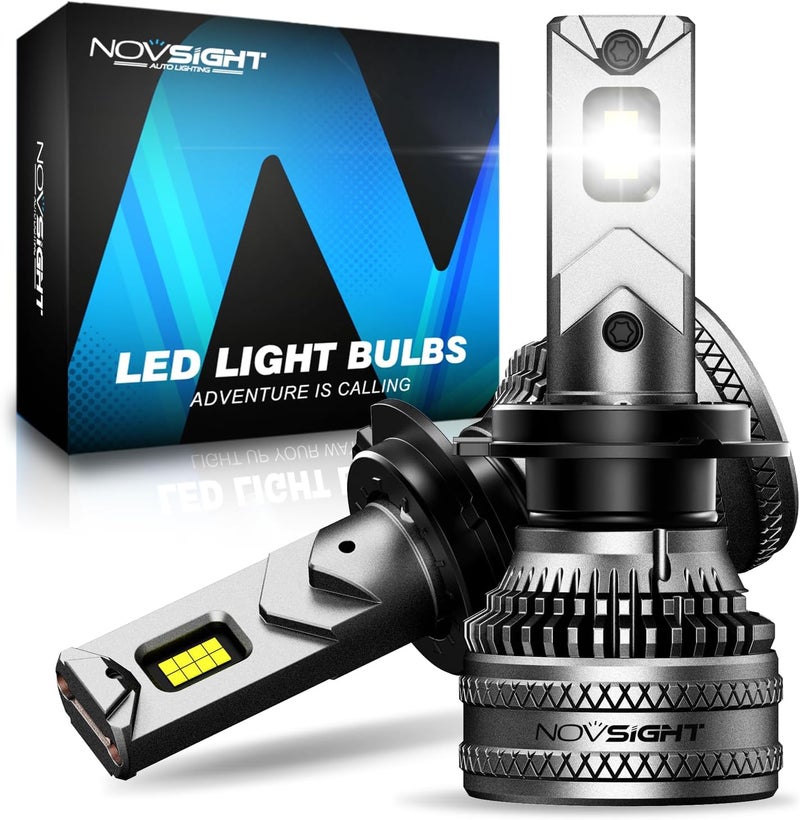 NOVSIGHT H7 LED Headlight Bulbs - 45000LM 200W H7 Headlight Bulbs with Fan, 6500K Cool White Brightness Halogen Replacement Conversion Kits, IP68 Waterproof, Pack of 2 - Image 1