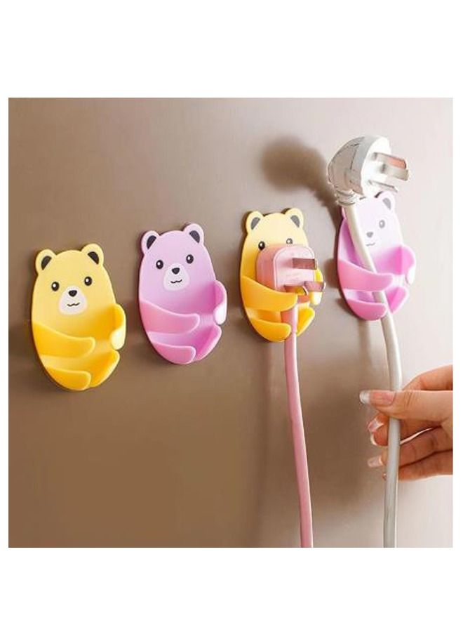 4 pcs new wall storage hook bear plug bracket punch-free power plug socket holder kitchen cable hook wire adhesive hanger bathroom  - Image 4