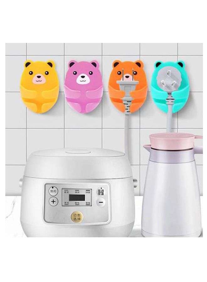 4 pcs new wall storage hook bear plug bracket punch-free power plug socket holder kitchen cable hook wire adhesive hanger bathroom  - Image 1