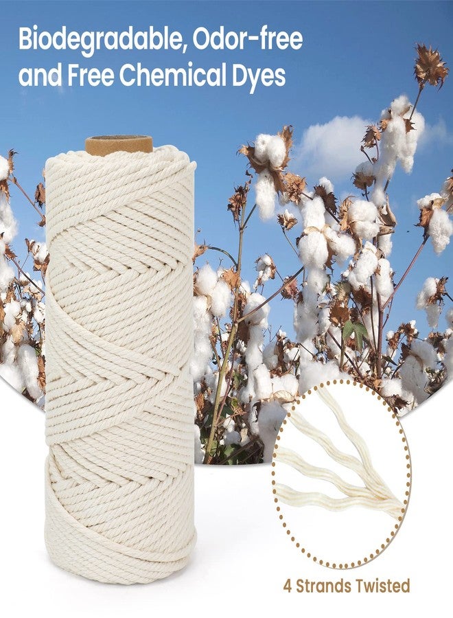 HOMEBOBO Macrame Cord 4mm x 109Yards (328Feet), Natural Cotton Macrame Rope - 4 Strands Twisted Macrame Cotton Cord for Wall Hanging, Plant Hangers, Crafts, Gift Wrapping and Wedding Decorations, Beige - Image 2