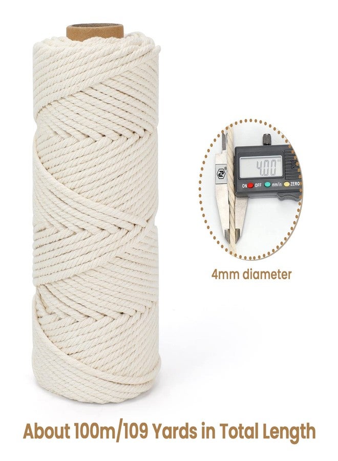 HOMEBOBO Macrame Cord 4mm x 109Yards (328Feet), Natural Cotton Macrame Rope - 4 Strands Twisted Macrame Cotton Cord for Wall Hanging, Plant Hangers, Crafts, Gift Wrapping and Wedding Decorations, Beige - Image 3