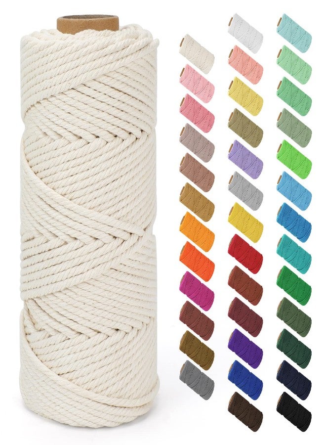HOMEBOBO Macrame Cord 4mm x 109Yards (328Feet), Natural Cotton Macrame Rope - 4 Strands Twisted Macrame Cotton Cord for Wall Hanging, Plant Hangers, Crafts, Gift Wrapping and Wedding Decorations, Beige - Image 1