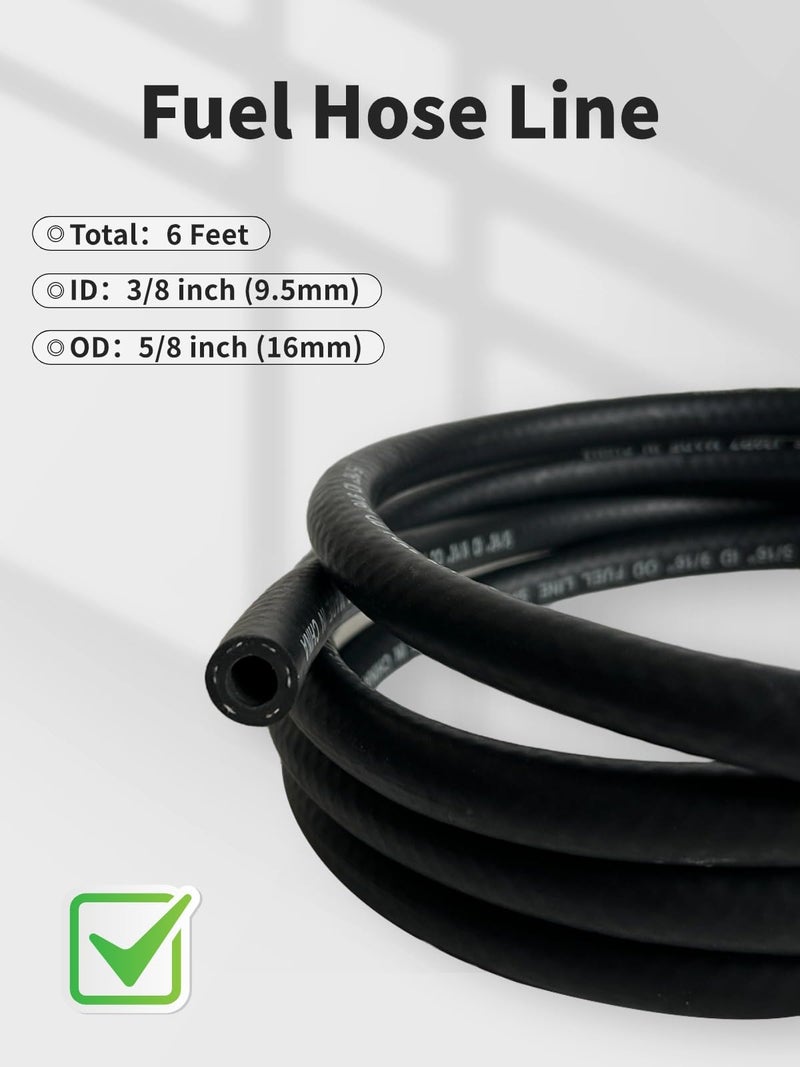 YAMAKATO Fuel Line Hose 3/8 inch Gas Line Hose Rubber NBR SAE 30R7 6FT for Automotives Boat Generators w/ 10 Clamps - Image 3