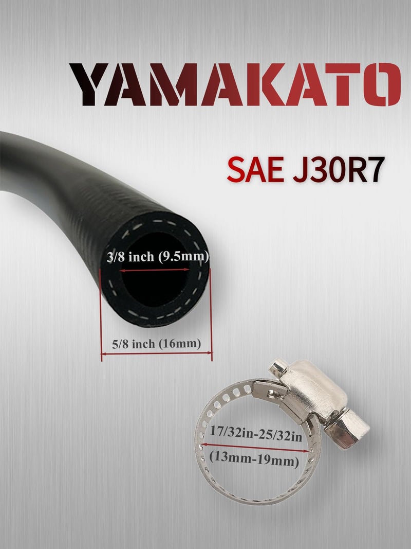 YAMAKATO Fuel Line Hose 3/8 inch Gas Line Hose Rubber NBR SAE 30R7 6FT for Automotives Boat Generators w/ 10 Clamps - Image 2