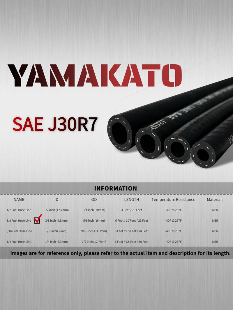 YAMAKATO Fuel Line Hose 3/8 inch Gas Line Hose Rubber NBR SAE 30R7 6FT for Automotives Boat Generators w/ 10 Clamps - Image 5