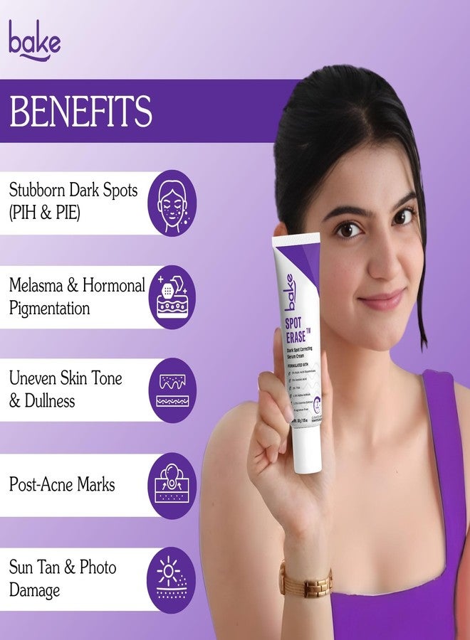 BAKE Spot Erase™ Dark Spot Correcting Serum Cream with 5% Azelaic Acid, 3% Kojic Acid Dipalmitate | Reduces Dark Spots, Melasma, Post Acne Marks & Pigmentation | 1.5% Alpha Arbutin | For All Skin Types - 30g - Image 3