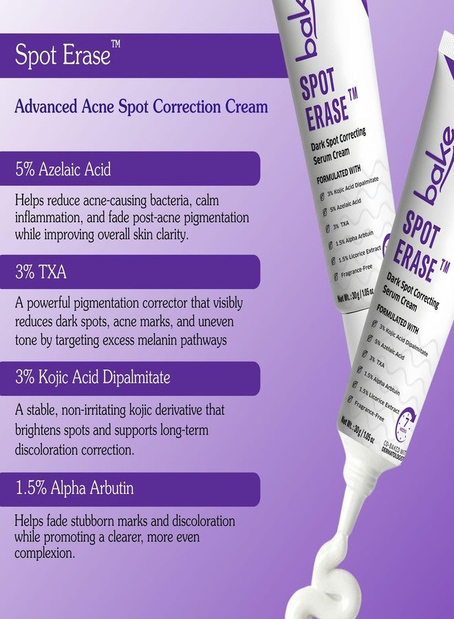 BAKE Spot Erase™ Dark Spot Correcting Serum Cream with 5% Azelaic Acid, 3% Kojic Acid Dipalmitate | Reduces Dark Spots, Melasma, Post Acne Marks & Pigmentation | 1.5% Alpha Arbutin | For All Skin Types - 30g - Image 2
