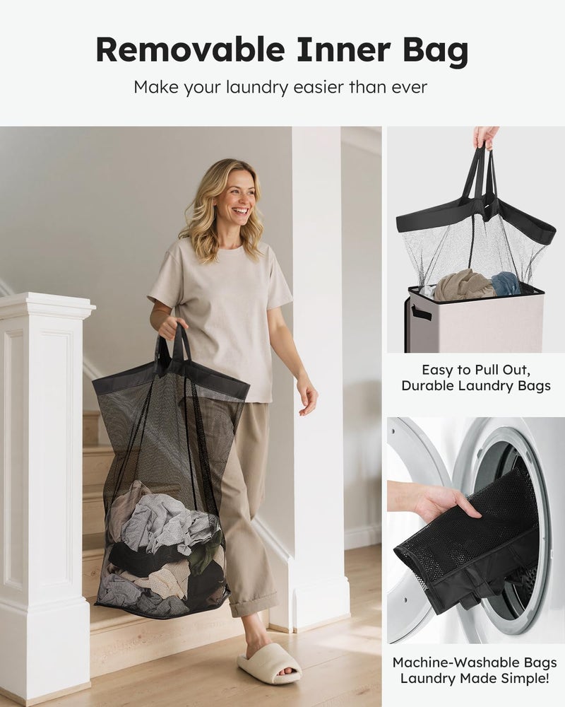 SOLEDI Laundry Hamper with Lid 100L Large & Tall Collapsible Laundry Basket, Clothes Hamper with Bag Removable Easy to Carry, Dirty Hampers for Bedroom, Bathroom, Dorm, College,Light taupe - Image 4