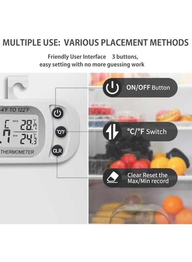 Waterproof Refrigerator Fridge Thermometer Digital Freezer Room Thermometer Max Min Record Function Large Lcd Screen And Magnetic Back For Kitchen Home Restaurants - Image 3