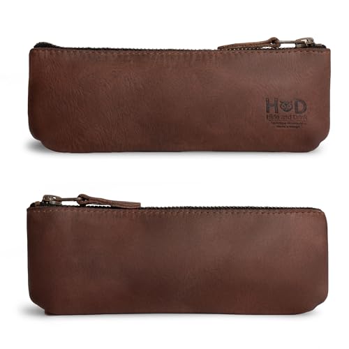 Hide & Drink, Rectangular Pencil Case, Pen & Marker Pouch for Men and Women, Flat Zippered Holder, Classic Style for Artists, Full Grain Leather, Handmade, Bourbon Brown - Image 2