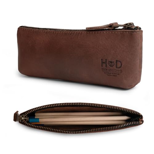 Hide & Drink, Rectangular Pencil Case, Pen & Marker Pouch for Men and Women, Flat Zippered Holder, Classic Style for Artists, Full Grain Leather, Handmade, Bourbon Brown - Image 1