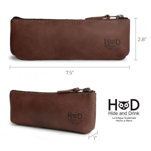 Hide & Drink, Rectangular Pencil Case, Pen & Marker Pouch for Men and Women, Flat Zippered Holder, Classic Style for Artists, Full Grain Leather, Handmade, Bourbon Brown - Image 4