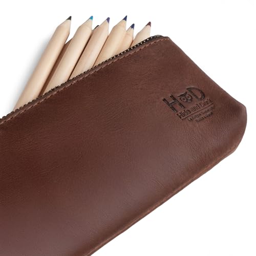 Hide & Drink, Rectangular Pencil Case, Pen & Marker Pouch for Men and Women, Flat Zippered Holder, Classic Style for Artists, Full Grain Leather, Handmade, Bourbon Brown - Image 3