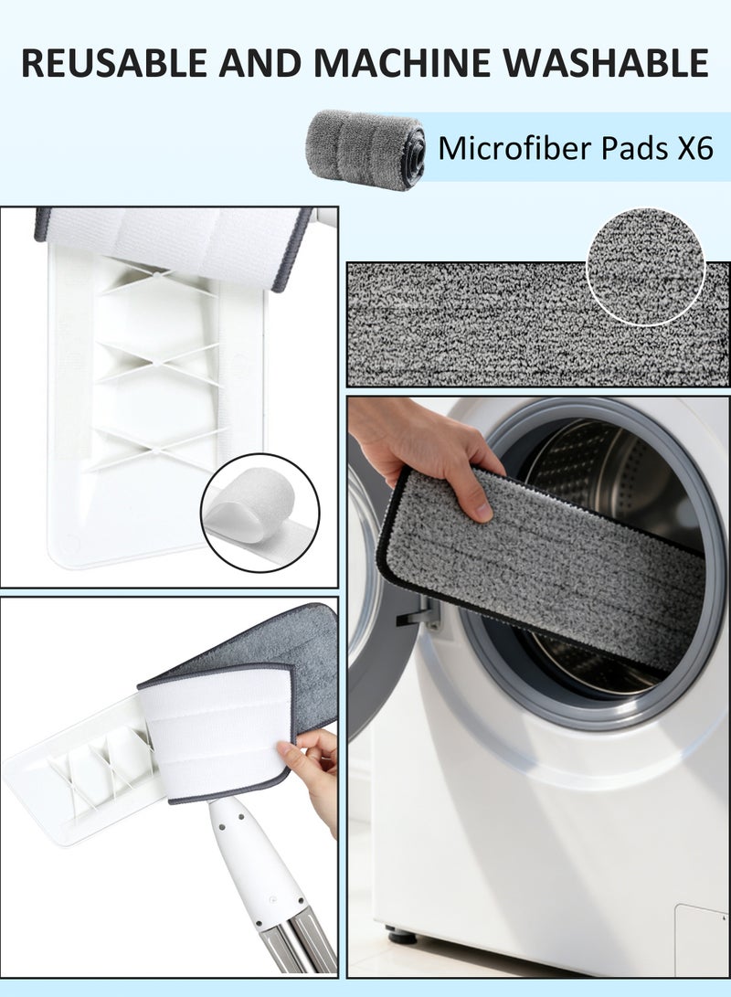 ممسحة رش مع 6 وسادات مايكروفايبر قابلة للغسل – ممسحة تنظيف مع خزان ماء قابل لإعادة التعبئة بسعة 350 مل، ممسحة أرضيات خزفية 360 درجة دوارة للمطبخ المنزلي - Image 5