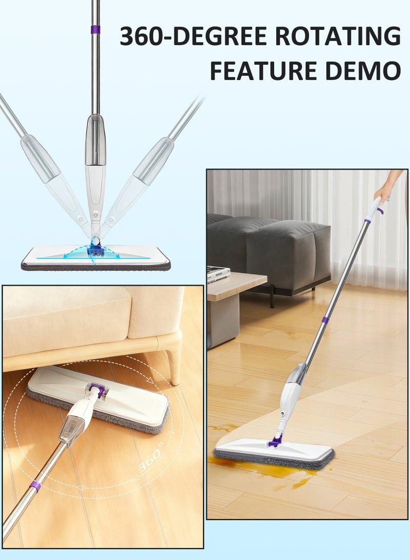 ممسحة رش مع 6 وسادات مايكروفايبر قابلة للغسل – ممسحة تنظيف مع خزان ماء قابل لإعادة التعبئة بسعة 350 مل، ممسحة أرضيات خزفية 360 درجة دوارة للمطبخ المنزلي - Image 3