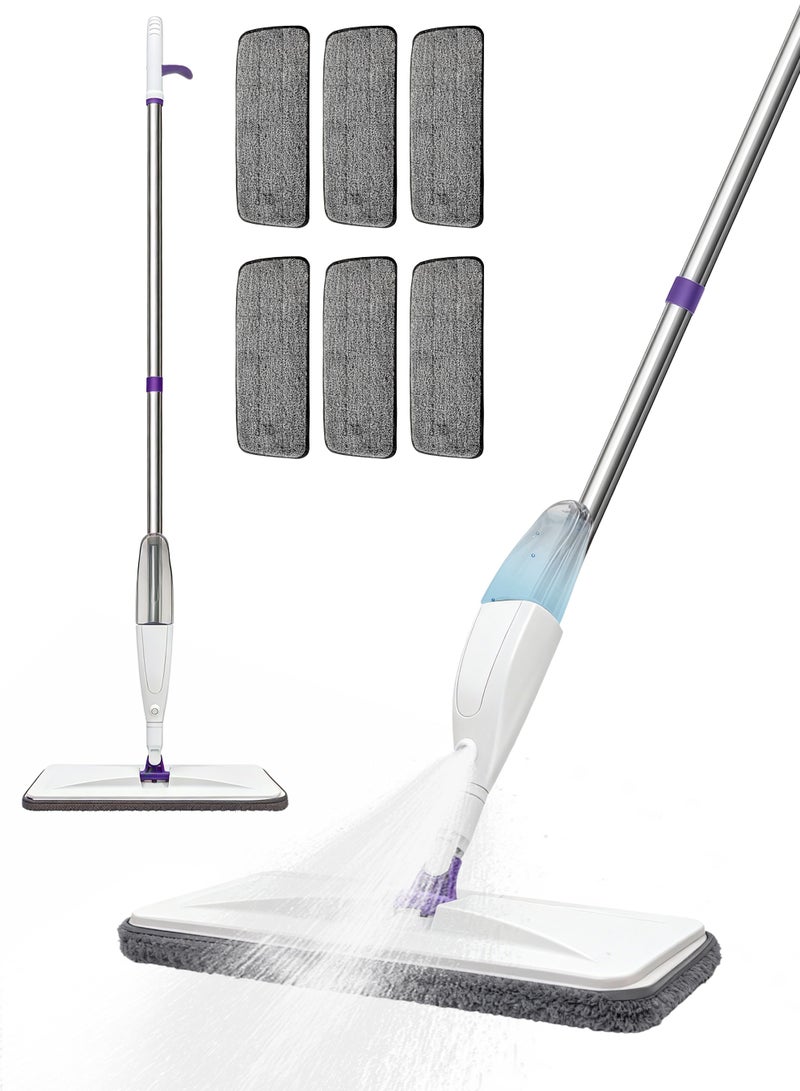 ممسحة رش مع 6 وسادات مايكروفايبر قابلة للغسل – ممسحة تنظيف مع خزان ماء قابل لإعادة التعبئة بسعة 350 مل، ممسحة أرضيات خزفية 360 درجة دوارة للمطبخ المنزلي - Image 1