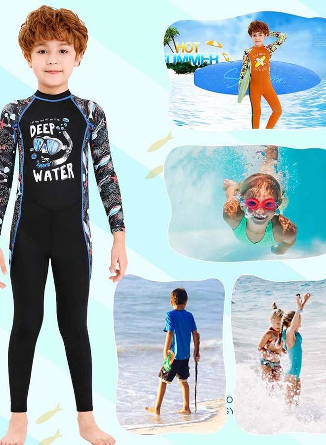 Skyone Full Body Kids Swimsuit One Piece Rash Guard Long Sleeve Wetsuit Skin for Girls Boys Children, Sunsuit Swimwear UPF 50+ UV Sun Protection Quick Dry for Beach Water Sports (Boy Black, L) - Image 2