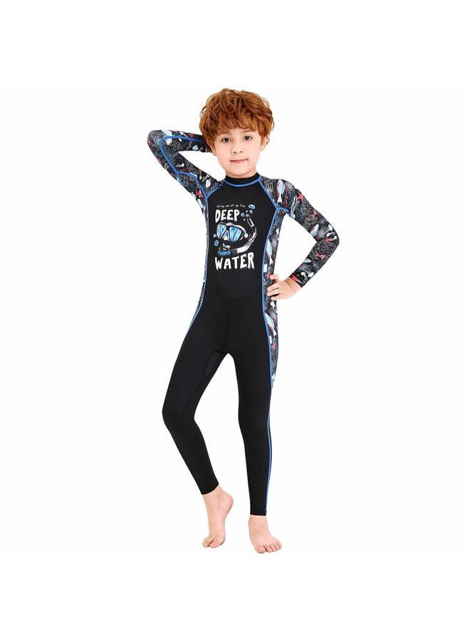 Skyone Full Body Kids Swimsuit One Piece Rash Guard Long Sleeve Wetsuit Skin for Girls Boys Children, Sunsuit Swimwear UPF 50+ UV Sun Protection Quick Dry for Beach Water Sports (Boy Black, L) - Image 1