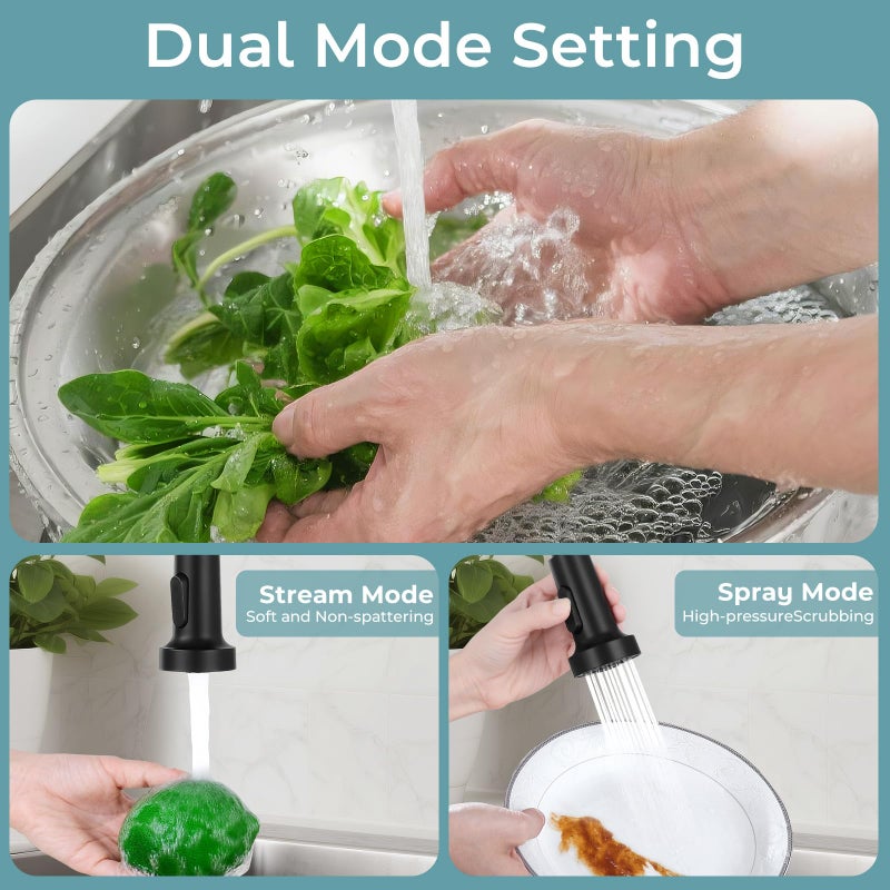 KHQF Kitchen Faucet with Pull Down Sprayer,Commercial Single Handle Stainless Steel Kitchen Faucets with Deck Plate (Matte Black) - Image 2