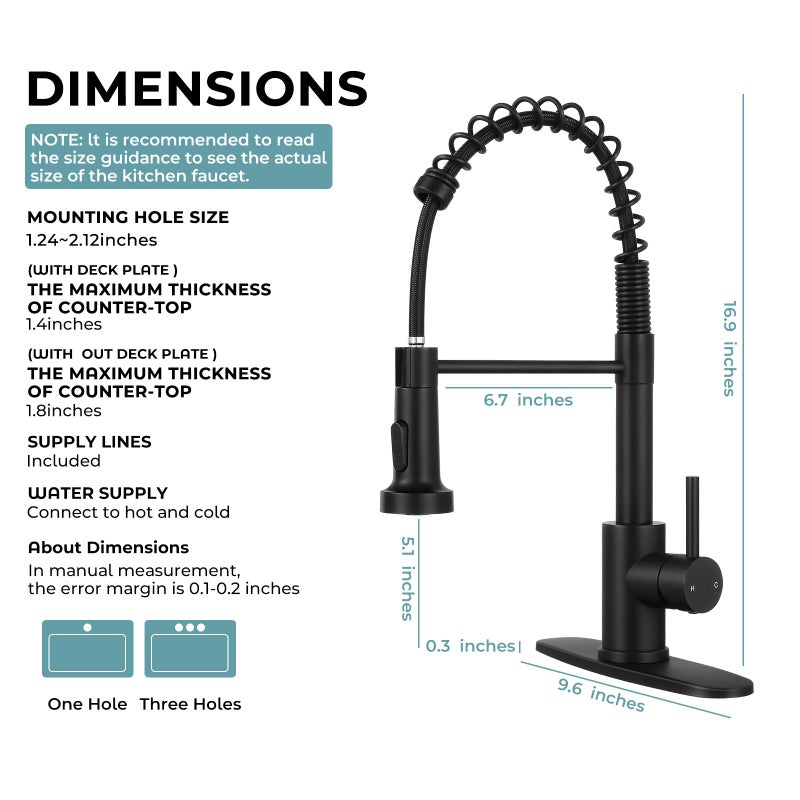 KHQF Kitchen Faucet with Pull Down Sprayer,Commercial Single Handle Stainless Steel Kitchen Faucets with Deck Plate (Matte Black) - Image 5