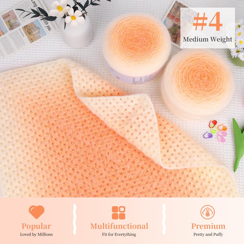 Aeelike Yarn for Crocheting, 4 Super Soft Gradient Yarn 190g (6.7 oz) 400m (437.5 Yards) Extra Large Rainbow Yarns Skeins for DIY Making Colorful Blanket Scarves Hat, Sunshine Orange - Image 5