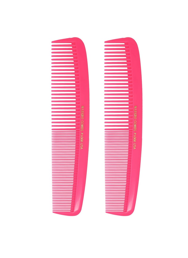 Allegro Combs Allegro Combs 1000 XLarge Styling Comb Hair Cutting Barber Stylist Shampoo Combs All Purpose Wide And Fine Tooth Made In The USA 2 Pc Neon Pink 