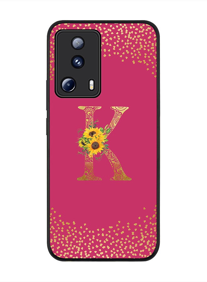 Stylizedd Cover for Xiaomi 13 Lite 5G / Xiaomi Civi 2 5G Case, Rugged Black Slim Fit  - Custom Monogram Initial Letter Mandala Floral Pattern Alphabet-K(Dark Pink Rose) - Image 1