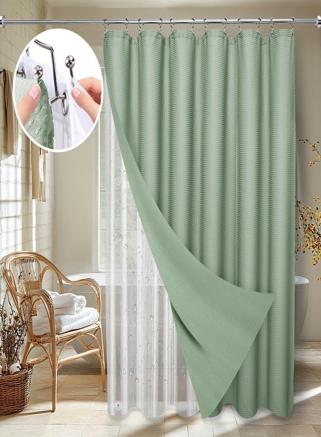 LaCyan Shower Curtain Set with Fabric, Clear Liner, and 12 Stainless Steel Hooks - Waffle Texture for Bathroom - Image 1