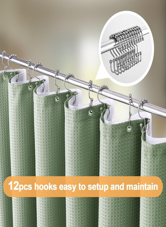 LaCyan Shower Curtain Set with Fabric, Clear Liner, and 12 Stainless Steel Hooks - Waffle Texture for Bathroom - Image 3