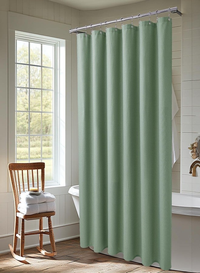 LaCyan Shower Curtain Set with Fabric, Clear Liner, and 12 Stainless Steel Hooks - Waffle Texture for Bathroom - Image 2