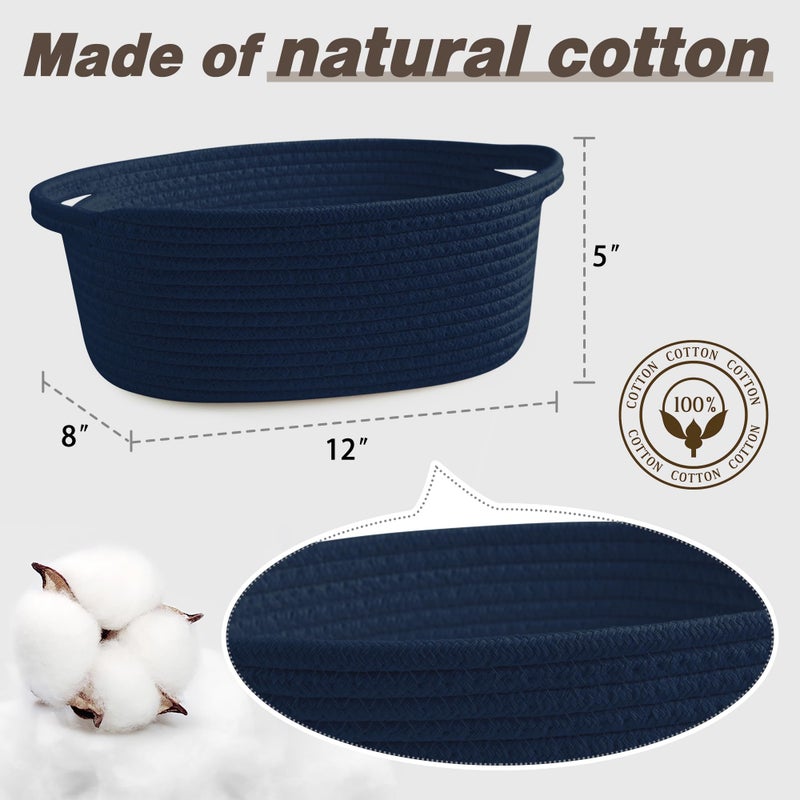 Pro Goleem Small Woven Basket with Gift Bags and Ribbons Durable Baskets for Gifts Empty Small Rope Basket for Storage 12"X 8" X 5" Baby Toy Baskets with Handles, Navy Blue - Image 3