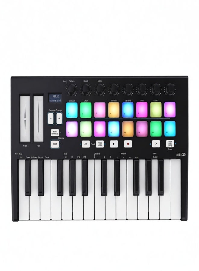 WORLDE Orca mini25 Portable 25-Key USB MIDI Keyboard Controller with 16 RGB Backlit Trigger Pads 8 Assignable Control Knobs - Image 1
