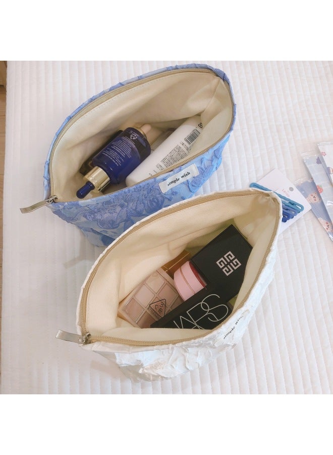 Elegant Artistic Large Flower Carved Cosmetic Bag Women's Portable Handbag Storage Pouch For Women's Beauty Products-Color:White - Image 5