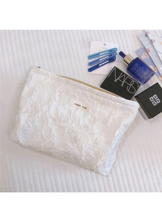Elegant Artistic Large Flower Carved Cosmetic Bag Women's Portable Handbag Storage Pouch For Women's Beauty Products-Color:White - Image 1