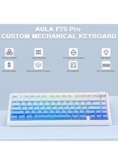 AULA AULA F75 Pro Gasket Mounted Wireless Gaming Mechanical Keyboard RGB Customized 75% Layout Side engraving PBT Keycaps, Blue color, Star Vector Axis  - Image 2