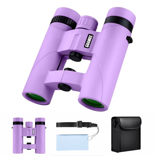 GUANIEE 10x25 Binoculars for Kids Mini Pocket Compact Binoculars Waterproof Small Binocular for Bird Watching Travel Stargazing Outdoor Sports Purple - Image 1